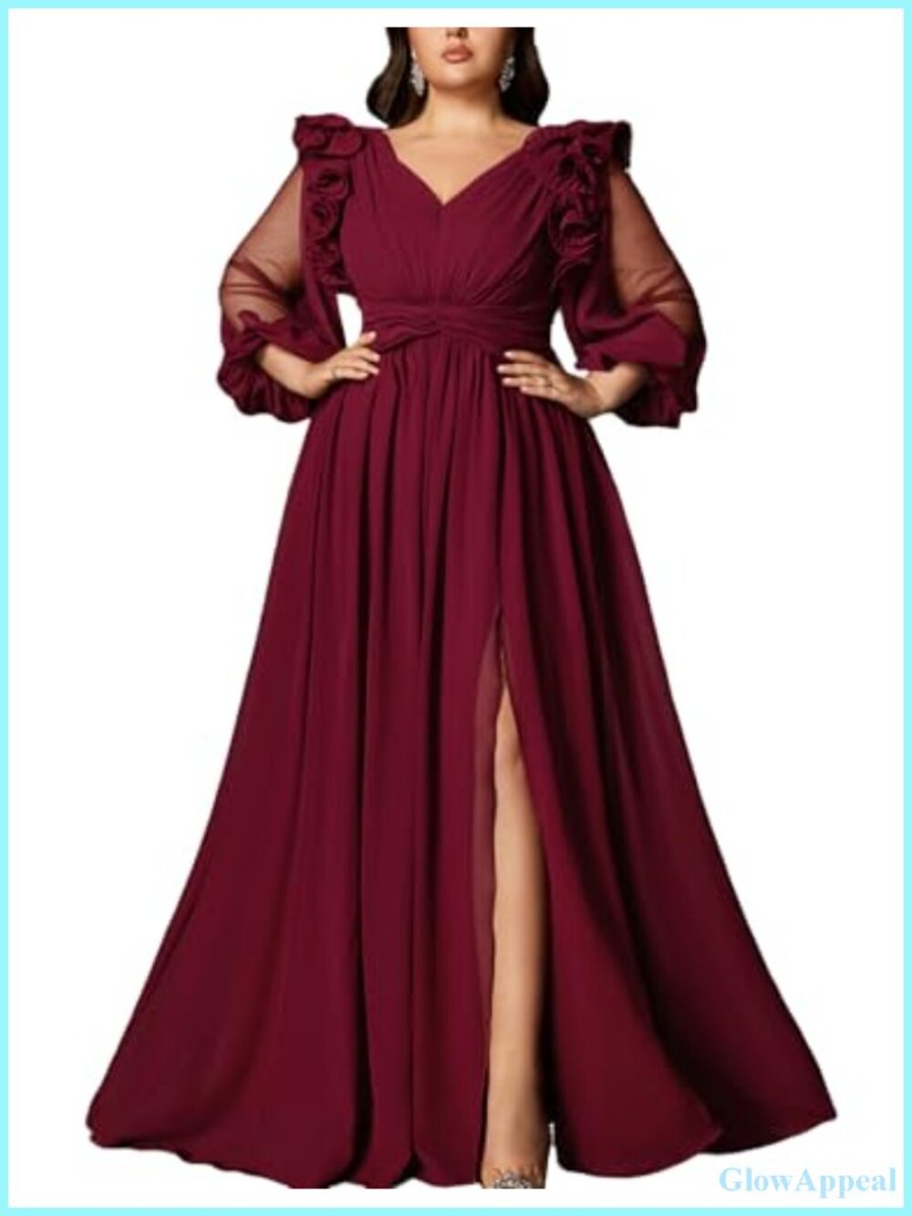 Plus Size Formal Long Sleeve Evening Gown with Slit